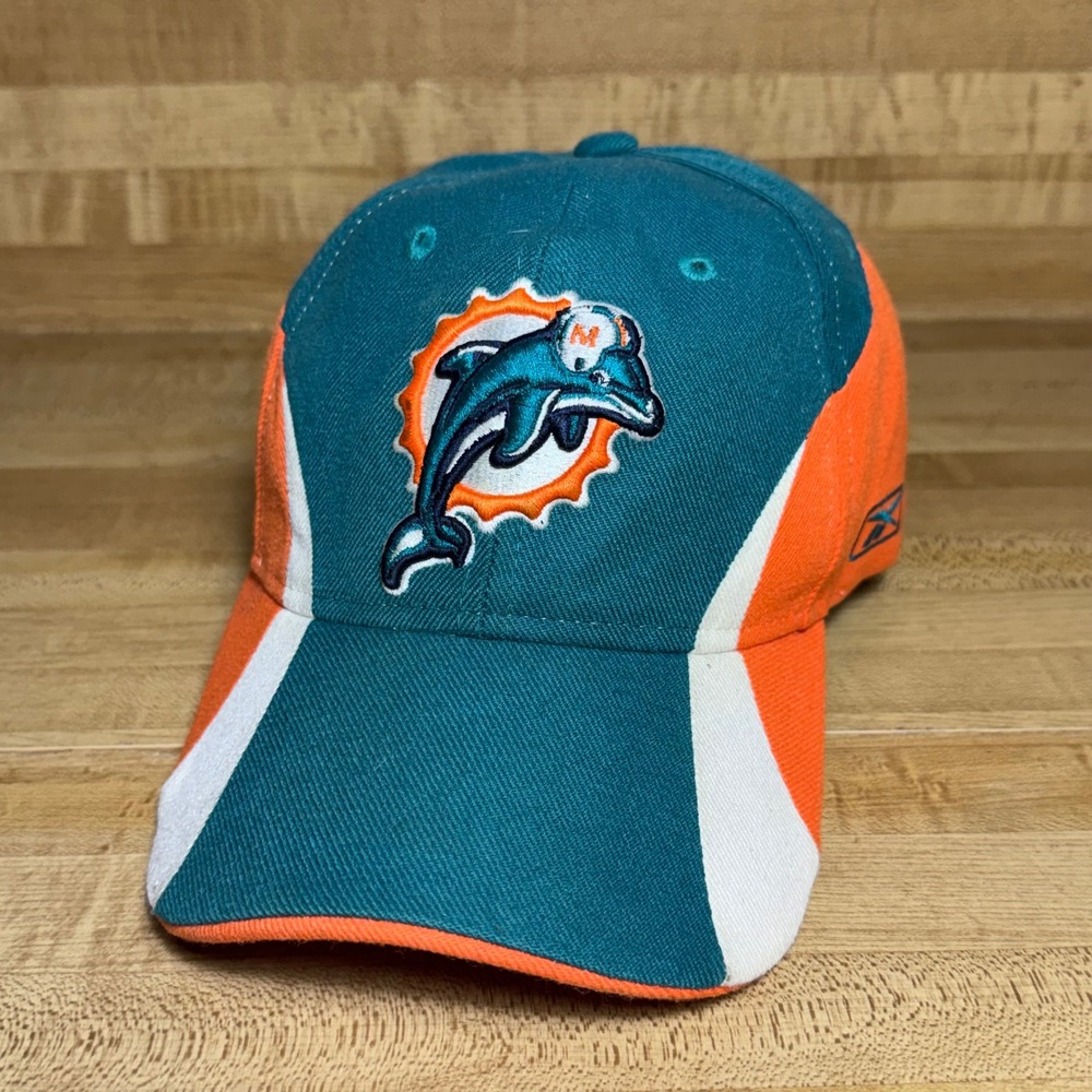 Vintage Y2K Miami Dolphins Reebok NFL Hat Aqua Orange White Adjustable Cap Logo